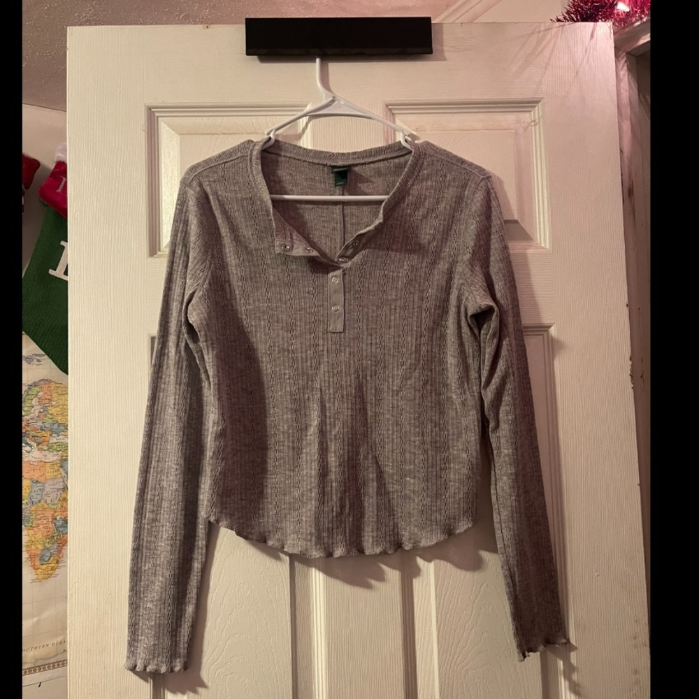 Grey Cute Long Sleeve Shirt